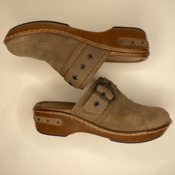 Born Clog Banyan Suede Leather Buckle Mules Taupe Brown Slip On Shoes Size 8 - Picture 2 of 16